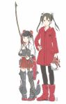  2girls aoki_hagane_no_arpeggio black_hair bow_(weapon) bucket cosplay costume_switch crossover hair_ribbon height_difference japanese_clothes kantai_collection kawashina_(momen_silicon) long_hair multiple_girls muneate namesake octopus raincoat ribbon twintails weapon zuikaku_(aoki_hagane_no_arpeggio) zuikaku_(kantai_collection) 