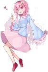  1girl hairband heart komeiji_satori long_sleeves ominaeshi_(takenoko) open_mouth pink_eyes pink_hair shirt skirt smile solo touhou wide_sleeves 