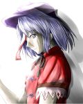  1girl ao-shiba beret from_side hat miyako_yoshika ofuda purple_hair solo tears touhou violet_eyes 