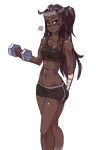  &gt;:t 1girl :t abs alternate_hairstyle amputee bandages bike_shorts black_hair blush breasts brown_eyes cleavage dark_skin dumbbell exercise headband katawa_shoujo long_hair looking_at_viewer miura_miki navel ponytail pout rtil simple_background solo sports_bra sweat toned white_background 