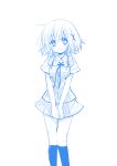  1girl blush hair_ornament hairclip hidamari_sketch highres monochrome quro_(black_river) school_uniform short_hair simple_background sketch skirt smile solo white_background yuno 