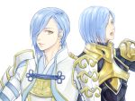  1boy alternate_costume blue_hair fire_emblem fire_emblem_if flare_(shin-s) hair_over_one_eye open_mouth shigure_(fire_emblem_if) solo white_background yellow_eyes 