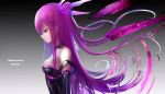  1girl bare_shoulders detached_sleeves gradient gradient_background long_hair original purple_hair solo violet_eyes wangchuan_de_quanyan wings 