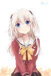  1girl blue_eyes charlotte_(anime) heiyuhang long_hair school_uniform serafuku silver_hair tomori_nao twintails two_side_up 