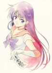  1girl agahari bishoujo_senshi_sailor_moon choker circlet earrings elbow_gloves gloves highres hino_rei jewelry paper purple_hair ribbon sailor_mars smile solo star star_earrings traditional_media upper_body violet_eyes watercolor_(medium) white_gloves 