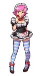  1girl :q akairiot alternate_costume blood breasts cleavage doubutsu_no_mori enmaided eyeliner highres maid makeup pink_hair red_eyes striped striped_legwear super_smash_bros. thigh-highs tongue tongue_out villager_(doubutsu_no_mori) zettai_ryouiki 