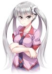  1girl crossed_arms grey_eyes highres kokutou_(kazuakifca) long_hair monogatari_(series) necktie oikura_sodachi owarimonogatari school_uniform silver_hair twintails 