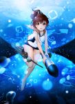  1girl brown_eyes brown_hair highres i-401_(kantai_collection) kantai_collection looking_at_viewer open_mouth ponytail school_swimsuit shakugan_(natural_stay) solo swimsuit underwater 