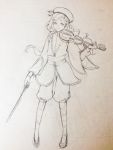  absurdres androgynous graphite_(medium) haru_(pisces0619) hat highres instrument murasaki_(game) shiho_(murasaki) solo traditional_media violin 