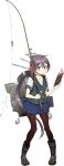  1girl akebono_(kantai_collection) anchor black_boots book boots drew_(drew213g) fishing_gear fishing_hook fishing_line fishing_rod hair_ornament kantai_collection long_hair official_art pantyhose pigeon-toed ponytail rubber_boots simple_background solo transparent_background very_long_hair vest 