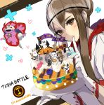  amina_(terra_battle) brown_hair cake eileen_(terra_battle) finger_to_mouth food gloves highres kether multicolored_hair samatha_(terra_battle) shushing terra_battle two-tone_hair white_hair 