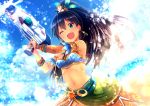  1girl black_hair blue_eyes blush breasts earrings fang ganaha_hibiki hamster hamuzou idolmaster ima_(lm_ew) jewelry long_hair one_eye_closed open_mouth ponytail smile solo water_gun 