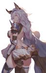  1girl animal_ears bare_back black_gloves breasts cancer_(zjcconan) elbow_gloves gloves granblue_fantasy heles long_hair looking_at_viewer looking_back red_eyes sideboob simple_background skirt solo thigh-highs white_background white_hair 