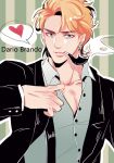  1boy blonde_hair dario_brando dio_brando formal green_eyes heart jojo_no_kimyou_na_bouken mealeston pipe smoke smoking_pipe solo spoken_heart suit 