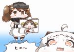  3girls ahoge alternate_costume brown_eyes brown_hair comic curry curry_rice dress food hair_ornament hiei_(kantai_collection) horns kantai_collection long_hair looking_at_viewer mittens multiple_girls northern_ocean_hime open_mouth pale_skin red_eyes rice ryuujou_(kantai_collection) shinkaisei-kan sleeveless sleeveless_dress tanaka_kusao translated white_dress white_hair white_skin 