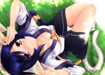  1girl animal_ears artist_request black_hair breasts brown_eyes dappled_sunlight kuon_(utawareru_mono) long_hair ponytail solo tail utawareru_mono utawareru_mono:_itsuwari_no_kamen 