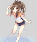  1girl brown_eyes brown_hair highres i-401_(kantai_collection) kantai_collection open_mouth ponytail reirou_(chokoonnpu) solo swimsuit water 