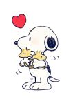  artist_name ayu_(mog) bird dog heart no_humans peanuts simple_background snoopy standing white_background woodstock 