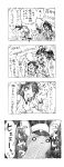  admiral_(kantai_collection) blush comic detached_sleeves double_bun fairy_(kantai_collection) flamethrower glasses hair_ornament hairband haruna_(kantai_collection) hat highres kaga3chi kantai_collection kirishima_(kantai_collection) kongou_(kantai_collection) long_hair machinery military_hat monochrome nontraditional_miko open_mouth peaked_cap rigging short_hair smile tagme translated turret weapon 
