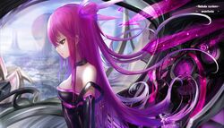  1girl bare_shoulders detached_sleeves long_hair original purple_hair solo violet_eyes wangchuan_de_quanyan wings 