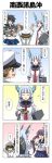 1boy 3girls 4koma akebono_(kantai_collection) bell comic commentary_request flower hair_bell hair_flower hair_ornament highres jingle_bell kako_(kantai_collection) kantai_collection multiple_girls murakumo_(kantai_collection) rappa_(rappaya) shota_admiral_(kantai_collection) sweatdrop translated 