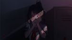  1girl absurdres blood brown_hair glowing glowing_eyes hands_on_own_cheeks hands_on_own_face highres josh_(that-bleach-fan) open_mouth red_eyes school_uniform serafuku smile solo yandere yandere-chan yandere_simulator yandere_trance 