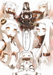  6+girls ahoge aircraft_carrier_hime airfield_hime battleship_hime black_dress black_hair bodystocking breasts comic covered_mouth detached_sleeves dress glowing glowing_eyes gothic_lolita horn horns isolated_island_oni kantai_collection large_breasts lolita_fashion long_hair midway_hime mittens multiple_girls northern_ocean_hime oni_horns open_mouth pale_skin red_eyes seaport_hime shinkaisei-kan short_dress sleeveless sleeveless_dress smile tanaka_kusao tears translated very_long_hair white_dress white_hair white_skin yellow_eyes 