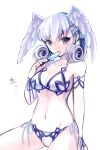  1girl bikini blue_eyes breasts cleavage curly_hair head_wings highres long_hair looking_at_viewer melia pale_skin popsicle shino_haruto side-tie_bikini silver_hair solo swimsuit upper_body white_background xenoblade 