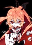  1girl artist_name blood blood_on_face bloody_clothes demon_girl demon_wings finger_to_mouth haiiro_teien licking_lips looking_at_viewer monster_girl psd rawberry slit_pupils solo tongue tongue_out wings 
