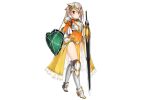  1girl blonde_hair breastplate covered_navel faulds flower_knight_girl gauntlets greaves kuro_chairo_no_neko official_art pauldrons red_eyes shield solo sword tagme twintails weapon 