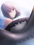  1girl amino_(tn7135) armor bare_shoulders fate/grand_order fate_(series) hair_over_one_eye shield shielder_(fate/grand_order) short_hair solo violet_eyes 