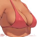  1girl 2015 bikini breasts cleavage close-up dark_skin dated head_out_of_frame red_bikini sansei_muramasa simple_background solo soukou_akki_muramasa strap_gap swimsuit watermark web_address white_background yan_wan 