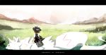  1girl bag bow brown_hair english hat hat_bow landscape lemonice letterboxed short_hair shoulder_bag tagme touhou usami_renko 