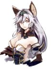  1girl animal_ears atoshi bare_shoulders breasts cat_ears cleavage granblue_fantasy headband heles large_breasts long_hair orange_eyes silver_hair simple_background solo upper_body white_background 