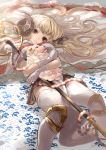  1girl absurdres animal anira_(granblue_fantasy) blonde_hair brown_eyes gloves granblue_fantasy highres horns kumonji_aruto long_hair ram sheep_horns smile thigh-highs white_gloves white_legwear 