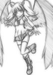 1girl highres monochrome playjoe2005 shikihime_zoushi simple_background sketch smile solo twintails white_background wings 