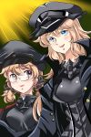  2girls alternate_costume bespectacled bismarck_(kantai_collection) commentary_request glasses highres kantai_collection kurumada_masami_(style) looking_to_the_side multiple_girls parody prinz_eugen_(kantai_collection) ring_ni_kakero style_parody tonchinkan 
