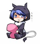  1girl :3 animal_costume blob blue_eyes blue_hair chibi doremy_sweet hemogurobin_a1c looking_at_viewer lowres shaded_face sitting solo touhou 