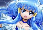  1girl :o aoki_reika blue_eyes blue_hair choker close-up cokata cure_beauty hair_tubes head_wings long_hair magical_girl precure sidelocks smile_precure! solo twitter_username 