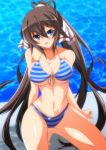  1girl bikini black_hair blue_eyes highres infinite_stratos ka2 long_hair ponytail shinonono_houki striped striped_bikini striped_swimsuit swimsuit 