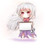  1girl bikuseno blank_page blush bow brooch chibi dress exploitable feathered_wings grey_hair grey_wings jacket jewelry kishin_sagume notebook purple_dress red_eyes short_hair single_wing sketch solo touhou wings 