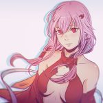  1girl bare_shoulders blush breasts center_opening cleavage clockwork-cadaver detached_sleeves guilty_crown hair_ornament hairclip long_hair looking_at_viewer pink_hair red_eyes solo twintails yuzuriha_inori 