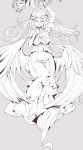  1girl albedo bare_shoulders breasts cleavage dress highres horns jewelry lineart long_hair monochrome necklace open_mouth overlord_(maruyama) simple_background solo wings zzzzxxx2010nian 
