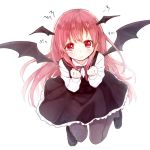  1girl :t angry bat_wings blush full_body head_wings honotai koakuma long_hair long_sleeves looking_at_viewer pantyhose pout red_eyes redhead ribbon shirt shoes simple_background skirt skirt_set solo tears touhou vest white_background wings 