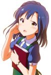  1girl artist_request blue_hair book idolmaster idolmaster_million_live! looking_at_viewer nanao_yuriko open_mouth simple_background solo yellow_eyes 