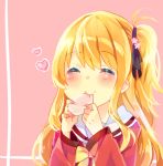  1girl blonde_hair charlotte_(anime) closed_eyes eating iukawa_hamosaku long_hair nishimori_yusa school_uniform serafuku side_ponytail 