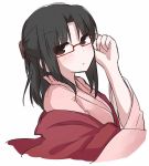  1girl black_hair blush glasses kara_no_kyoukai looking_at_viewer ohitashi_netsurou ryougi_shiki simple_background solo white_background 