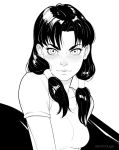  1girl dandon_fuga dragon_ball dragon_ball_z monochrome short_hair smile solo twintails videl 