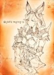  1girl animal_ears cup granblue_fantasy heles highres ido_(fobiddensins) monochrome sketch solo teacup translation_request 