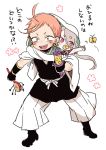  2boys 50yen baby butterfly child earrings eyes_visible_through_hair hair_over_one_eye hood ima-no-tsurugi iwatooshi japanese_clothes jewelry male_focus multiple_boys open_mouth orange_eyes orange_hair pacifier rattle red_eyes sharp_teeth smile touken_ranbu translation_request white_hair younger 